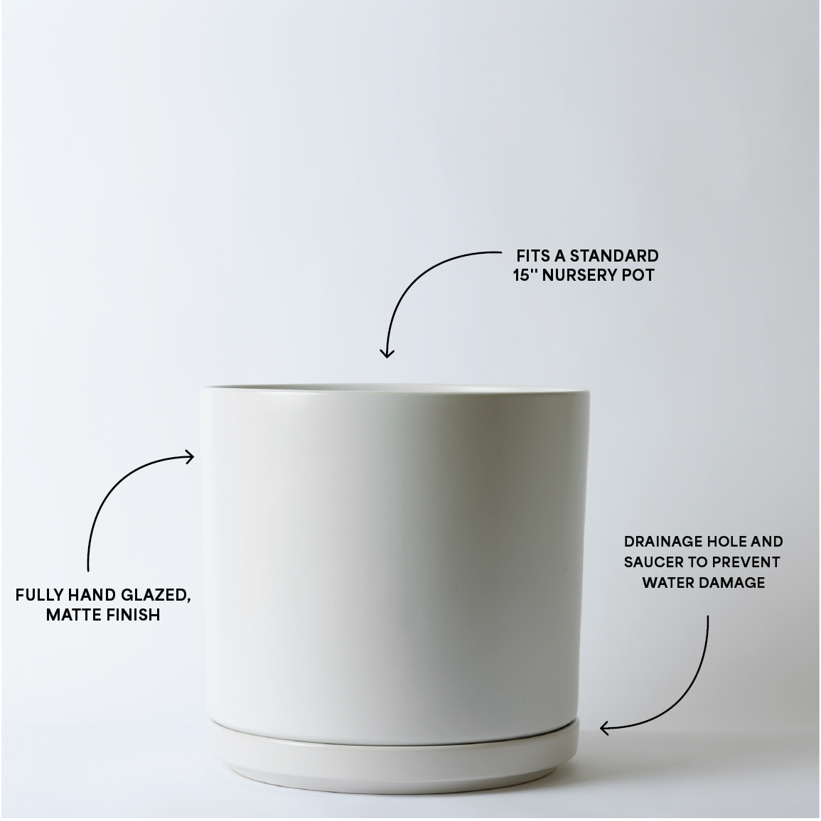 Solid Goods 15 Inch Ceramic Cylinder with Saucer